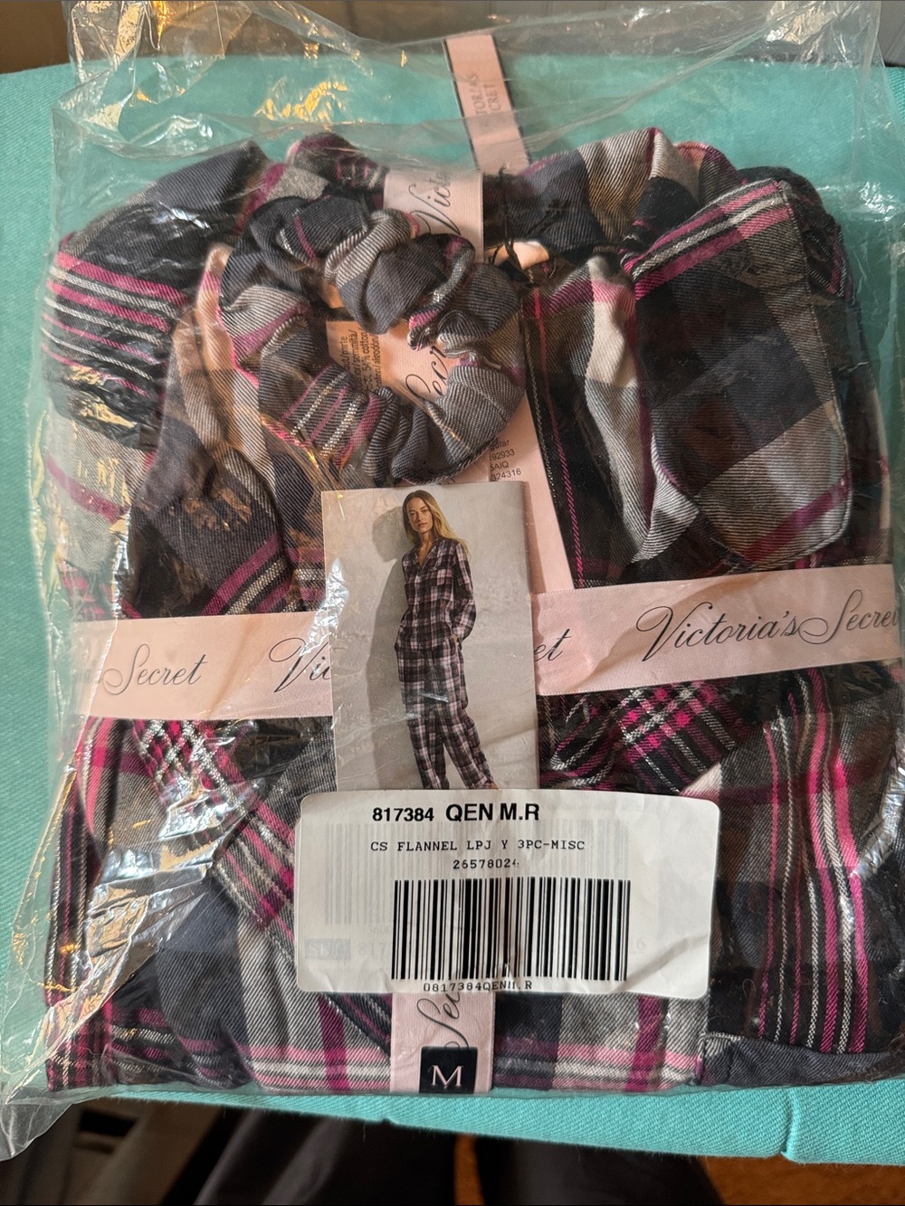 Victoria's Secret Plaid Flannel Pajama Set - Pink, Gray & Black